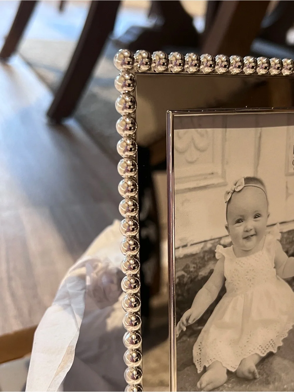 Caroline Collection by Roman Inc Silver Mirrored Baptism Frame Beaded Edge 4